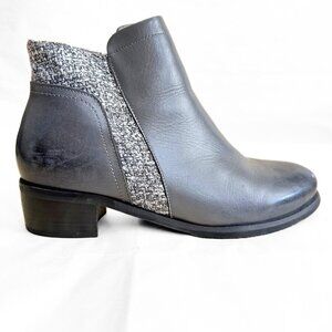Propet Women 11 Gray Ankle Boot Charcoal Taneka Leather Knit Low Heel Zip Grey